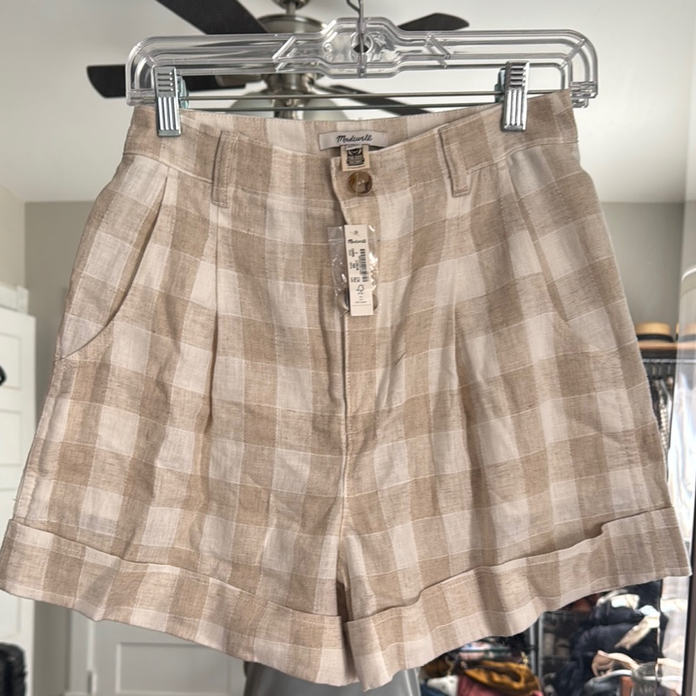 Madewell Tan and Cream Checkered Women Shorts NWT